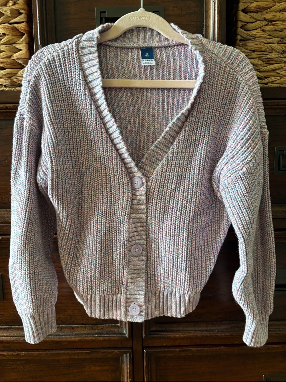 Old Navy Multicolor Knit V-Neck Button Cardigan - Pink Mix in size M